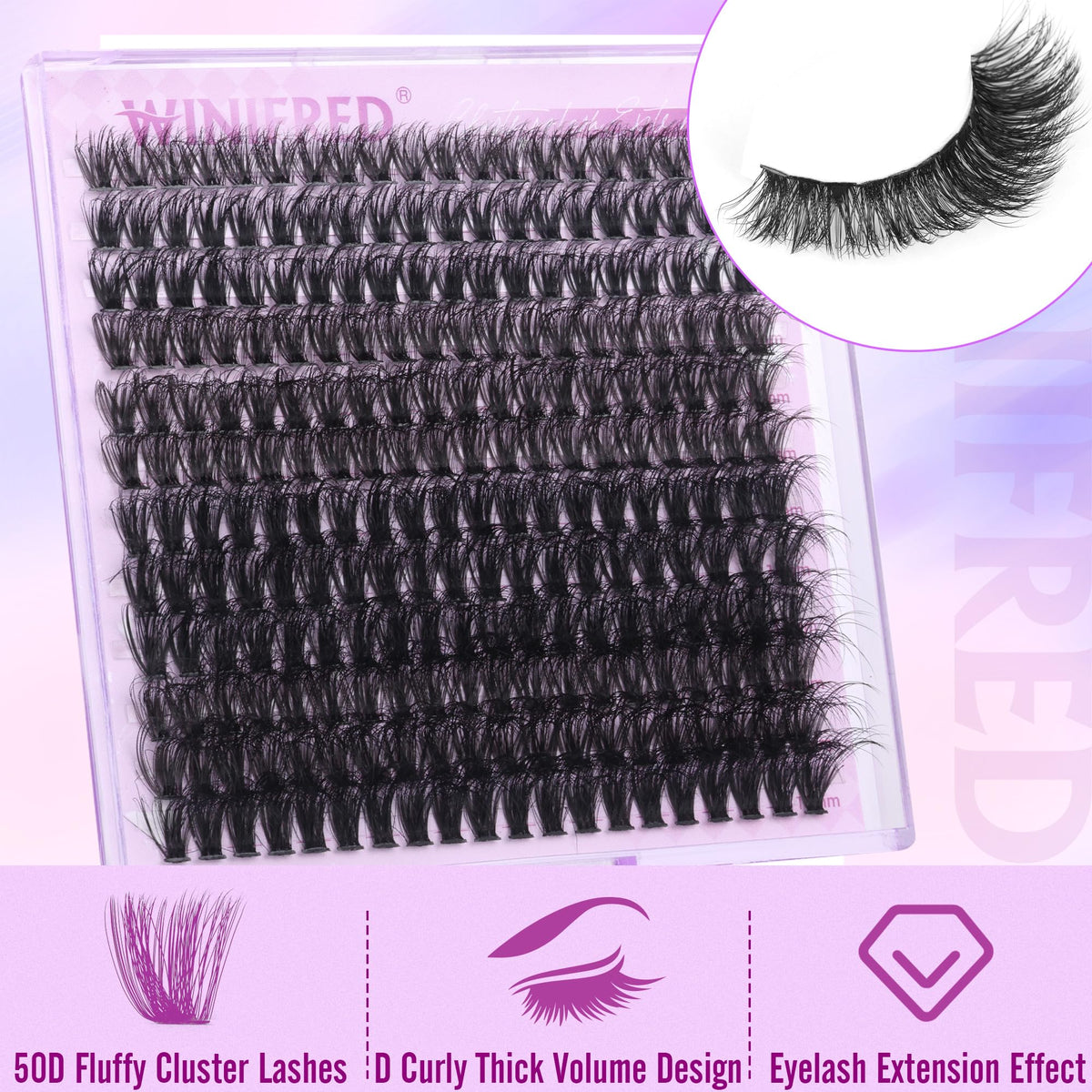 Winifred close-up of cluster ends highlighting fluffy, wispy finish benefit
