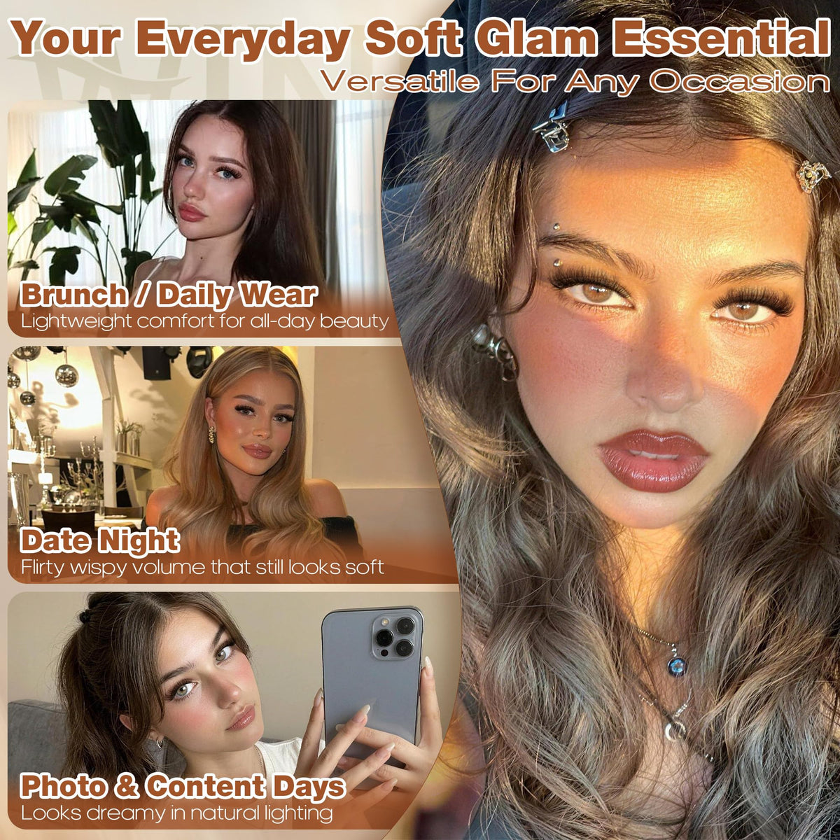 Winifred clusters on model creating a dramatic winged effect benefit for evening glam