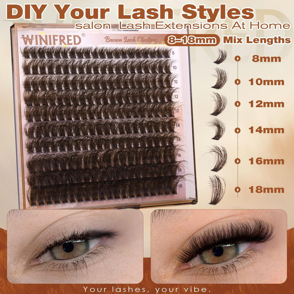 Winifred clusters on model for a natural brown-enhanced look benefit for daytime wear