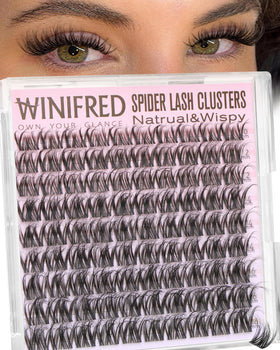 Winifred front packaging showing spider lash clusters and clear benefits