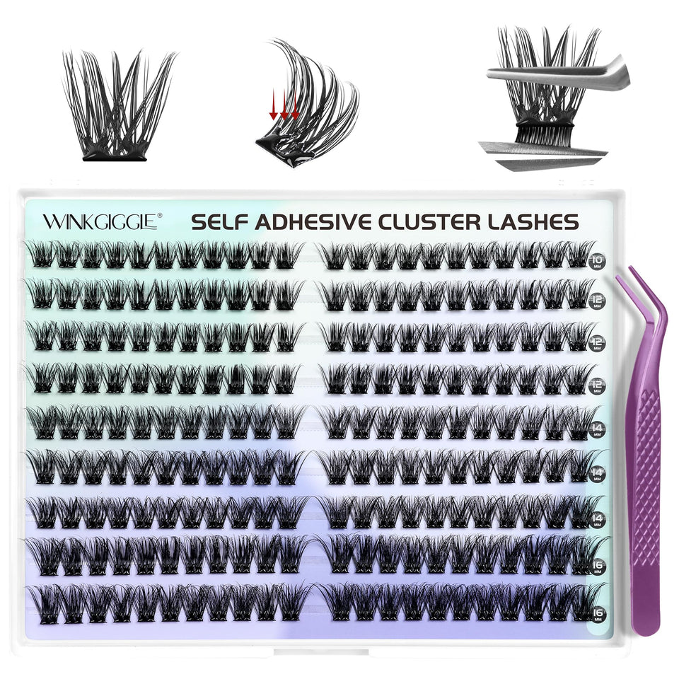 WINKGIGGLE front packaging showing 216 pre-glued clusters and included tweezer for value