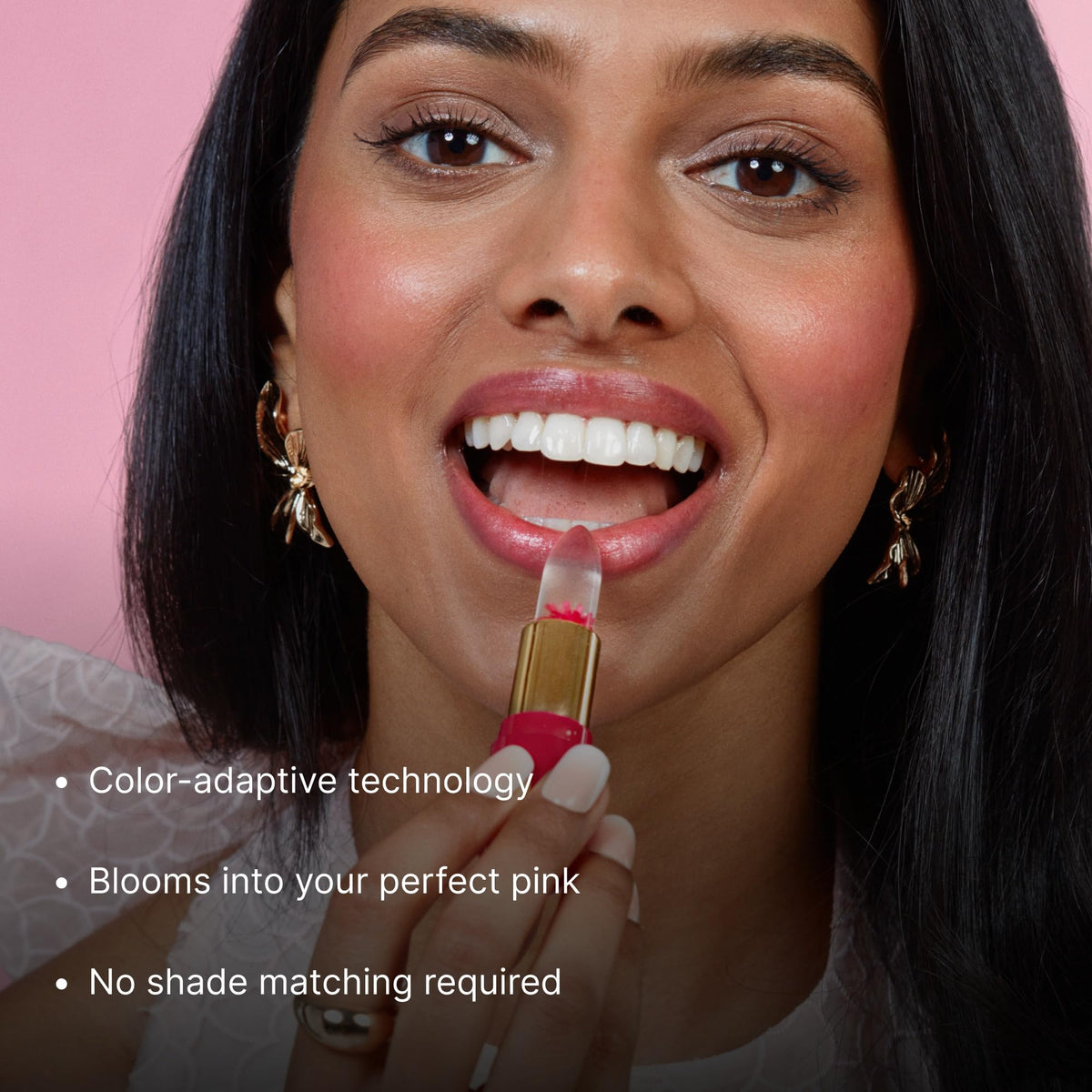 Winky Lux applied on lips demonstrating subtle pH-activated pink and hydration