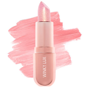 Winky Lux front view of Rosé Glimmer Balm showing compact packaging and quick color option