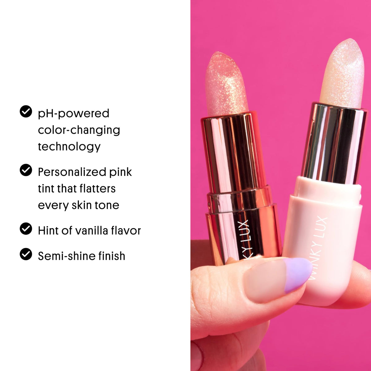 Winky Lux balm next to a coin for size comparison and easy portability benefit