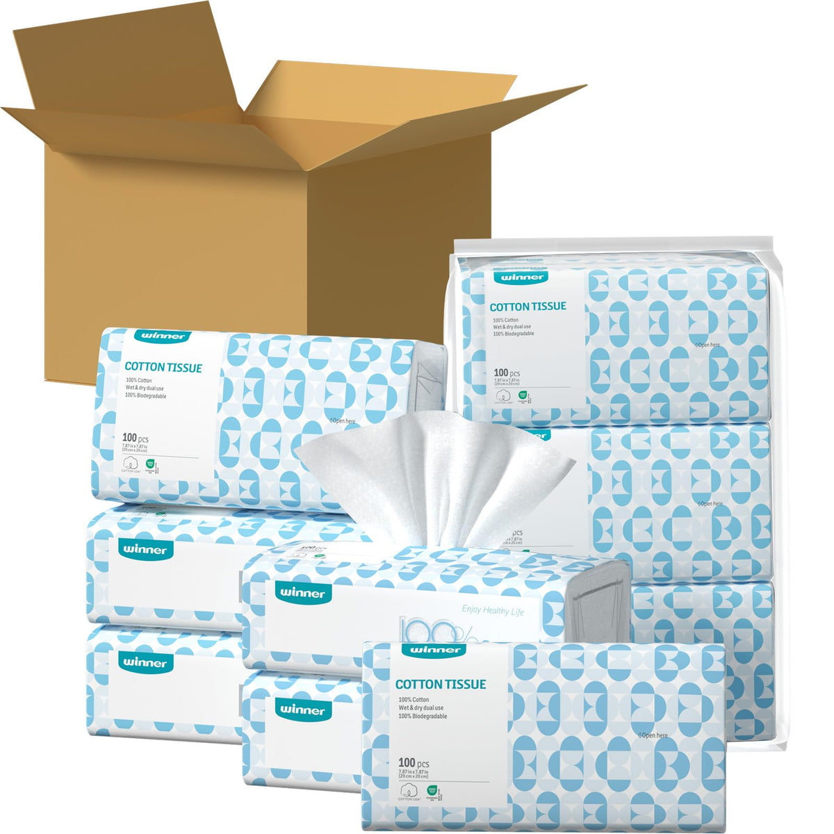 Winner front packaging showing bulk case, clear labeling and tidy storage benefit