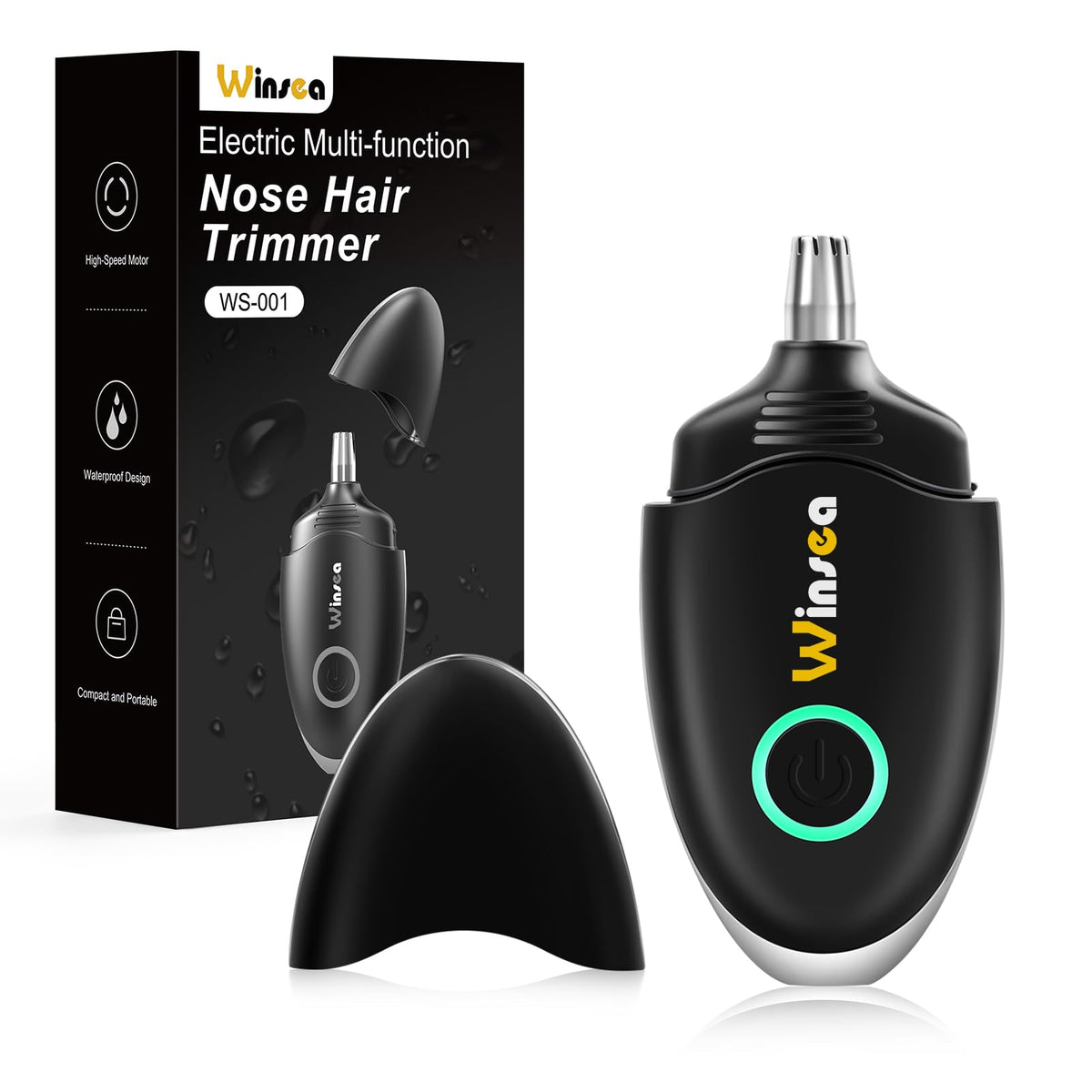 Winsea front view of black trimmer showing compact design and one-button operation