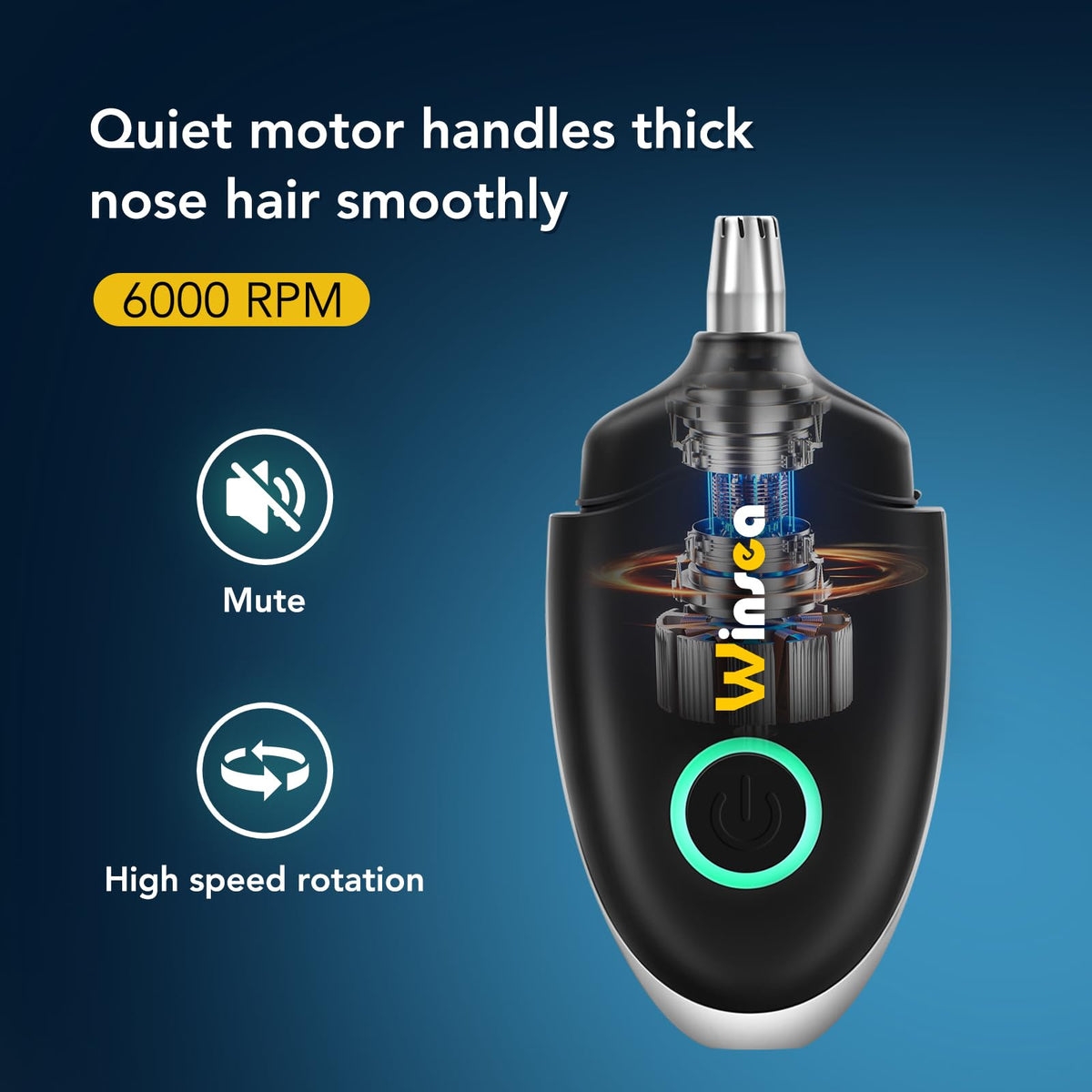 Winsea trimmer connected to USB cable showing rechargeable travel-ready power