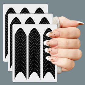 winthrop applying moon-shape guide on natural nail for precise smile-line results