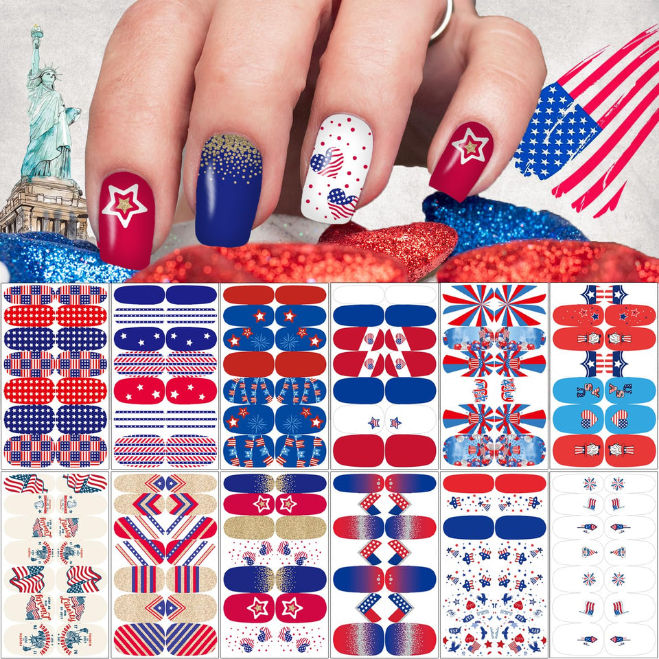 winthrop front packaging showing 12-sheet patriotic nail wrap kit and two files for gifting