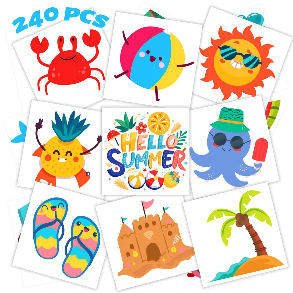 winthrop front packaging showing full 240-piece summer tattoo set and value