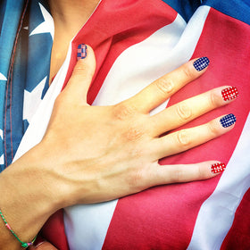 winthrop finished full-set on fingers displaying cohesive red white blue Independence Day look