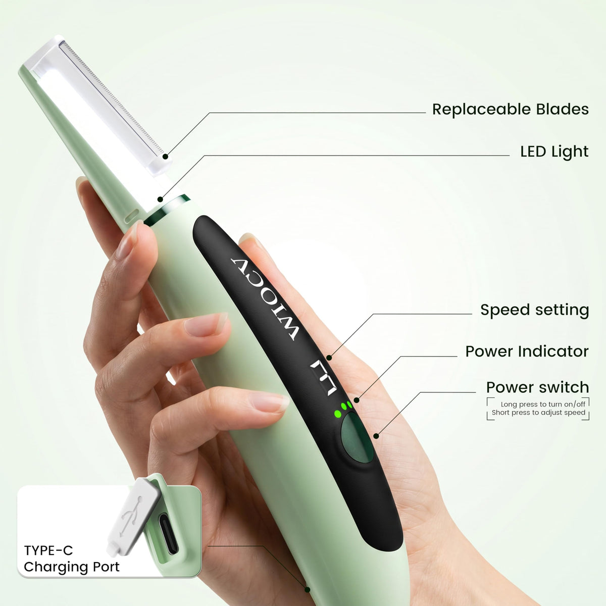 Wiocv razor on bathroom vanity showing everyday grooming routine convenience benefit