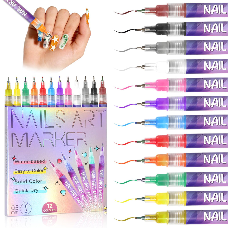 WJOWJO front packaging displaying all 12 vibrant nail markers, showcases variety