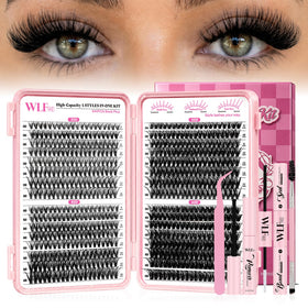 WLFRHD front packaging showing full 640-piece lash clusters kit and tools for versatile styling