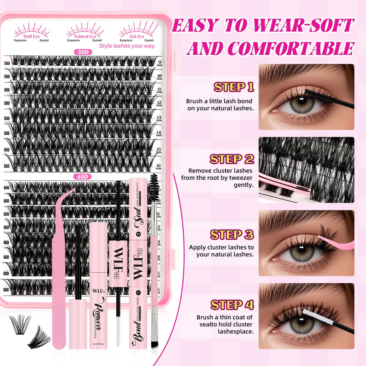 WLFRHD lash map visual showing cat-eye and doll-eye placement for tailored looks