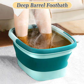 WMHYLYH folded compact foot tub demonstrating slim profile and easy stowaway benefit
