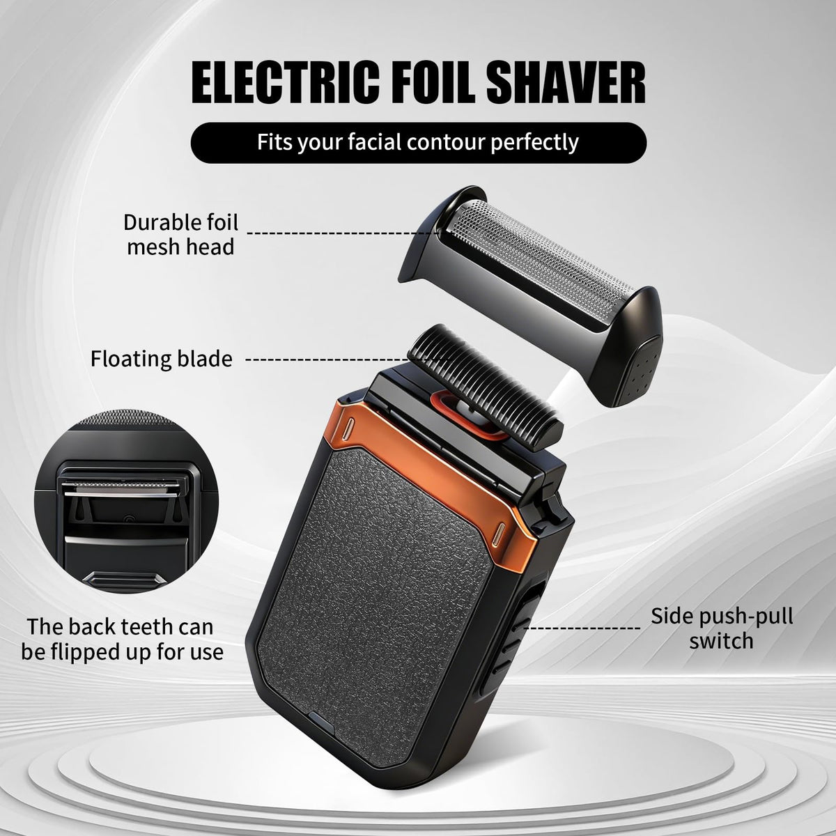 WMZR foil shaver top view showing foil head for smooth finishing and gentle shave