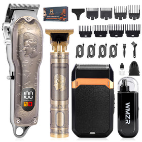 WMZR gold hair clipper front view showing ergonomic grip and professional look