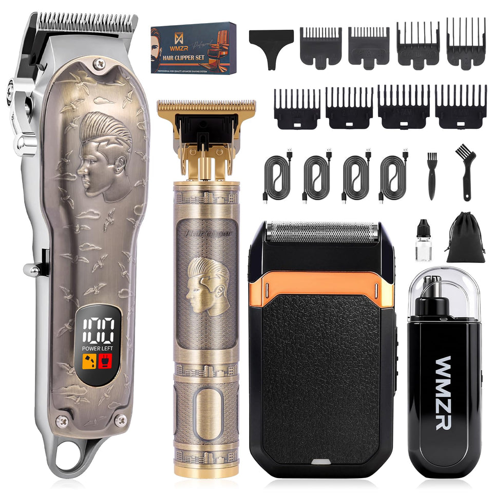 WMZR gold hair clipper front view showing ergonomic grip and professional look