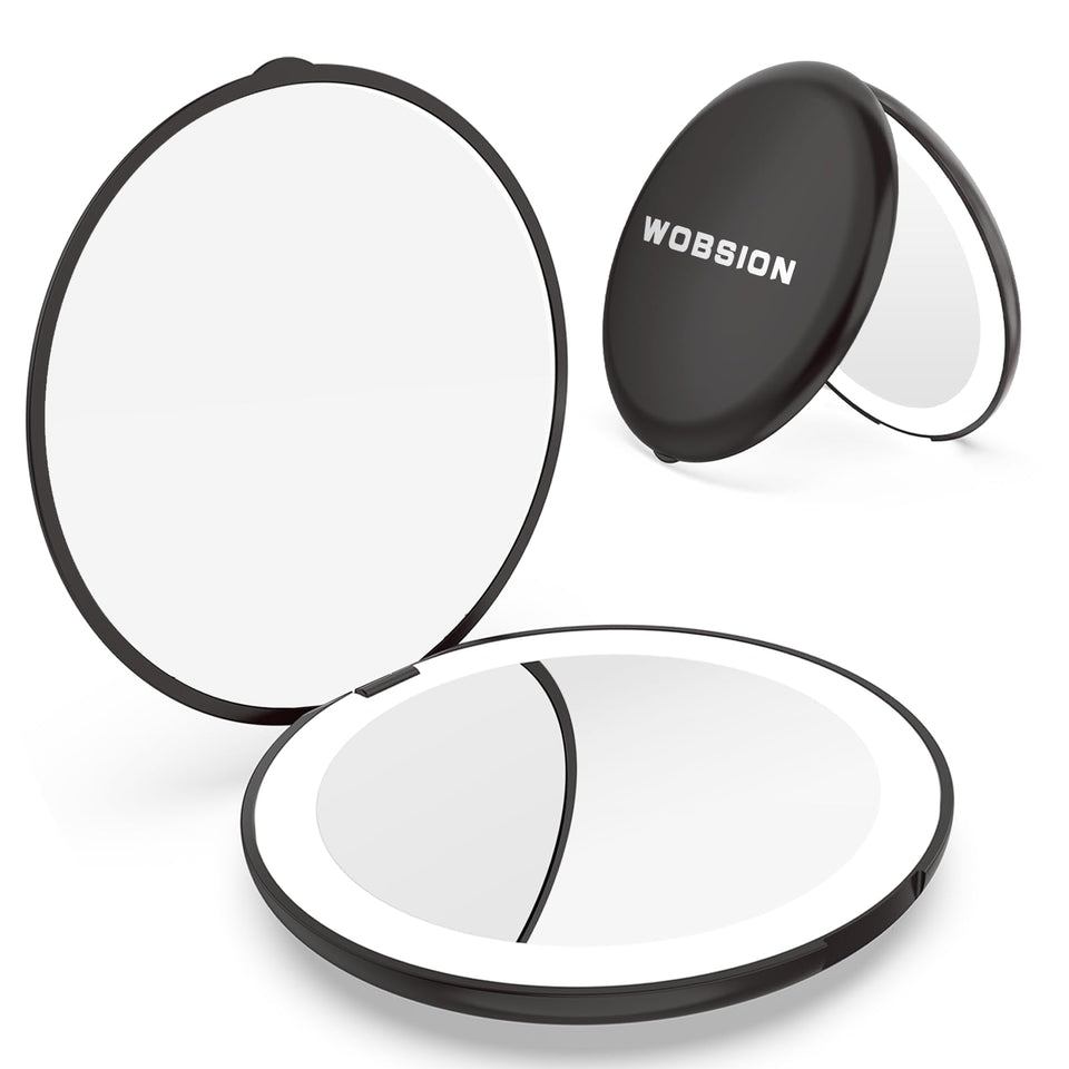 WOBSION front closed compact mirror showing sleek travel-ready look and protection