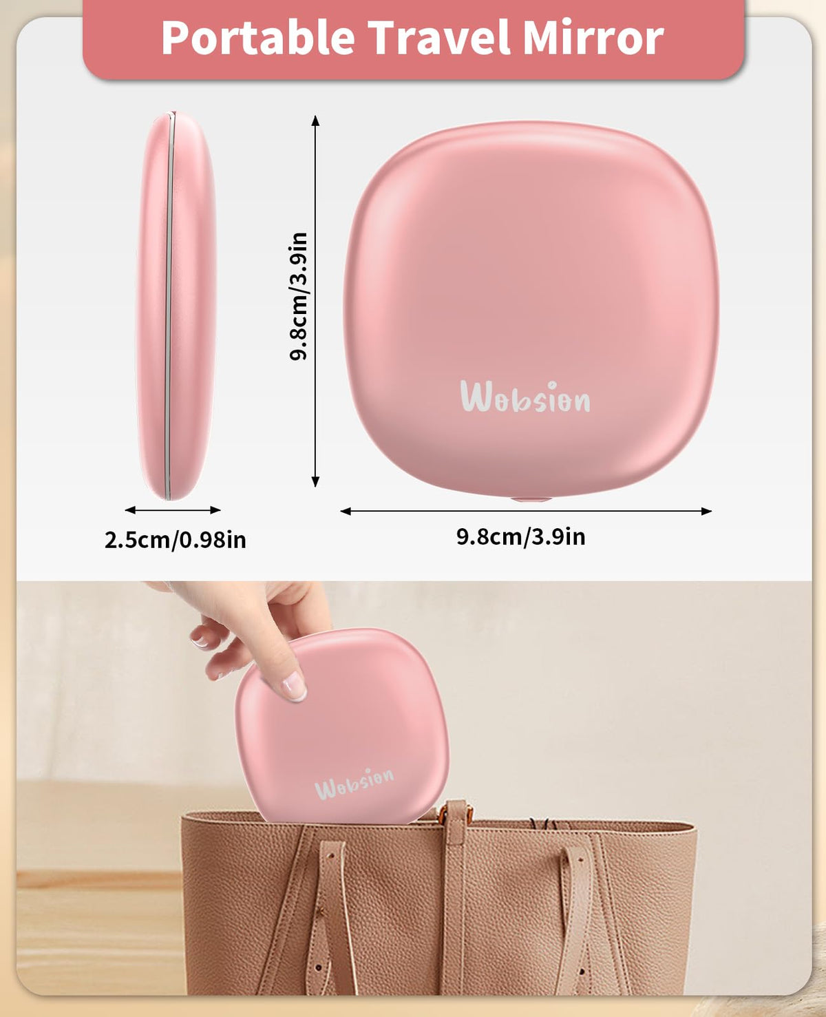 WOBSION held in hand in a handbag demonstrating portable, on-the-go use