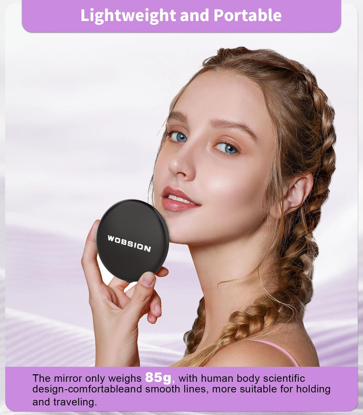 WOBSION open mirror with LEDs lit for accurate makeup visibility and true color