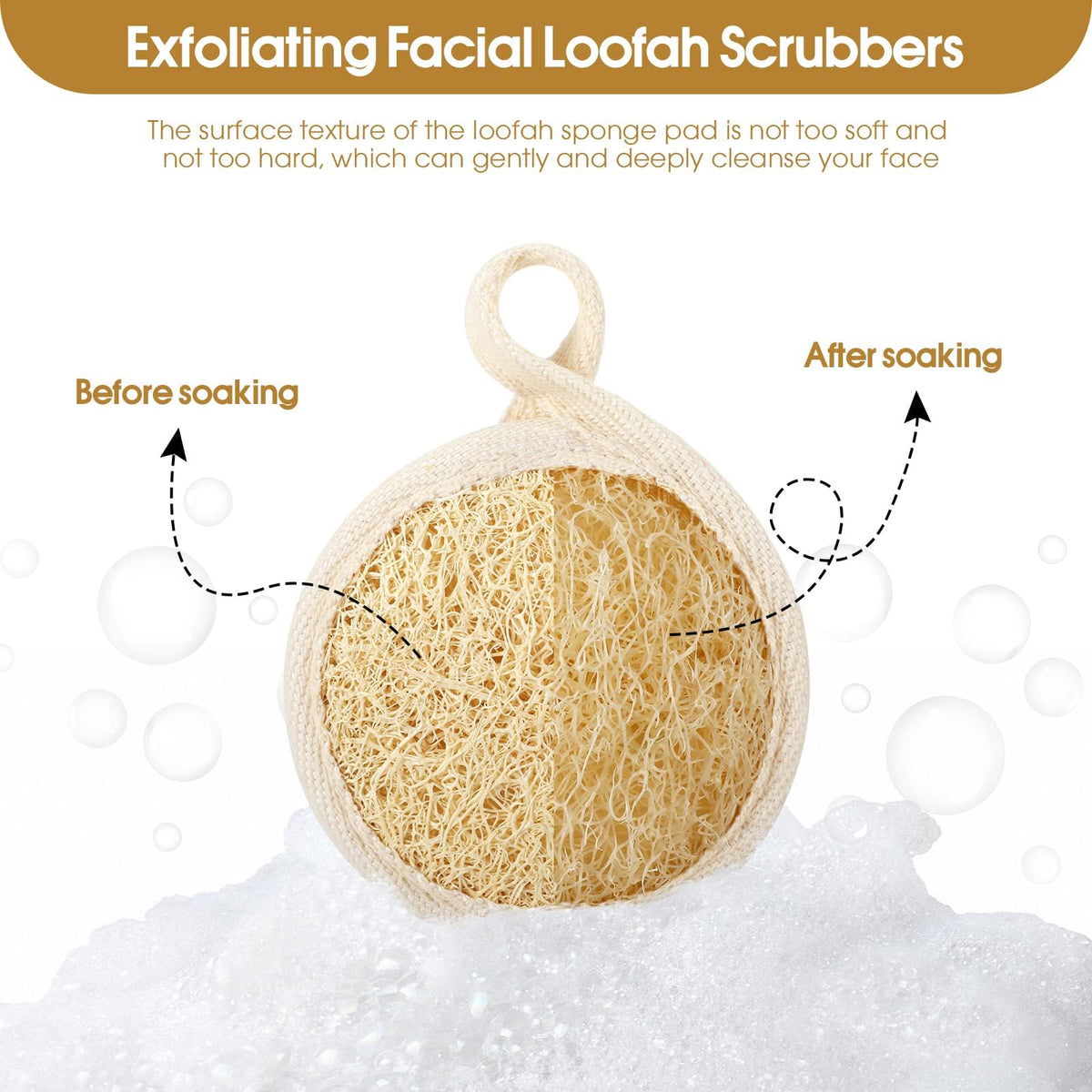 wokelai loofah pad in use with soap demonstrating cleansing action