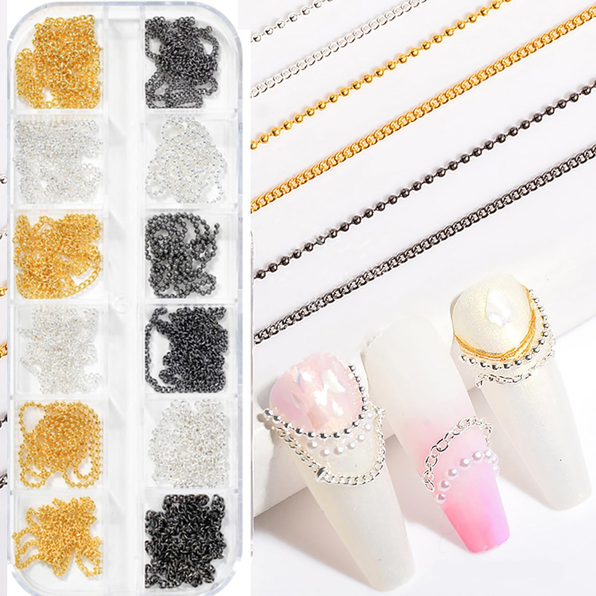 WOKOTO chains applied to acrylic nail extension showing edgy punk accent
