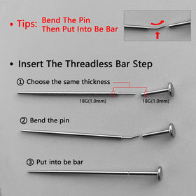 WOLAYI curved and straight insertion pins displayed to match piercings