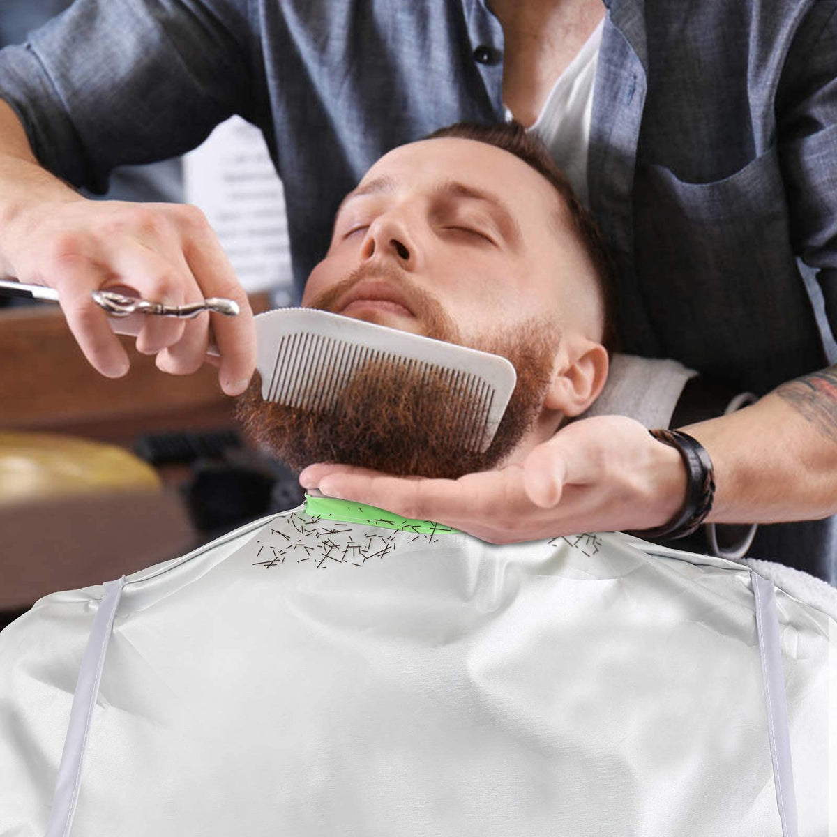 woniutch cape in use during a home haircut reducing hair on clothes