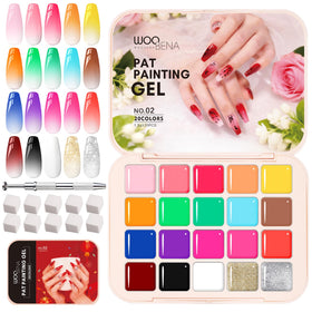 Woobena front packaging of 20-color ombre gel kit showing included contents and benefits