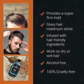 Woody's styled slick-back on model showcasing strong hold and shine