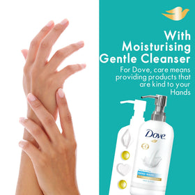 World Amenities Dove pump dispenser detail, easy hygienic single-handed use benefit