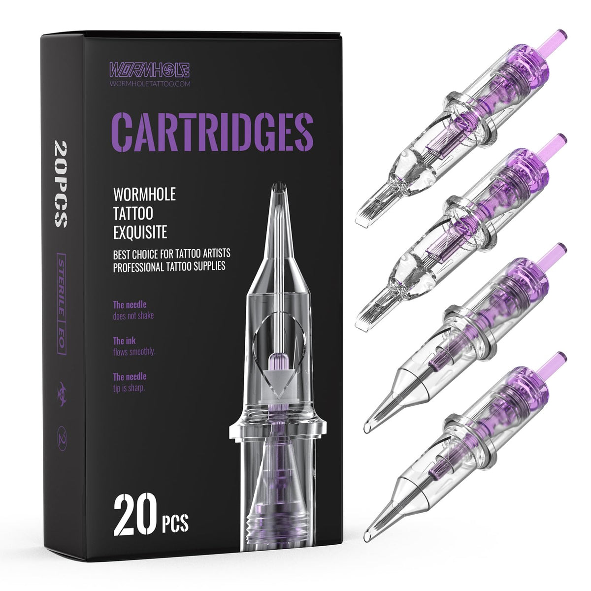 Wormhole front packaging showing 20pcs mixed cartridge needles and sizes