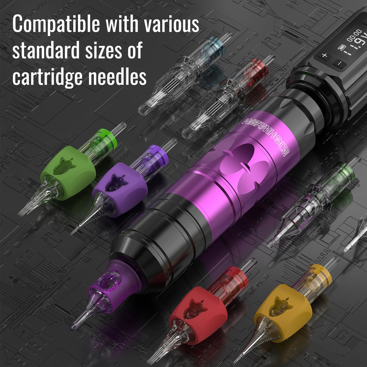 Wormhole Tattoo cartridge needle with finger ledge detail for secure handling