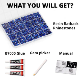 Worthofbest 24-compartment organizer filled with sorted blue rhinestones for quick size selection