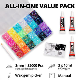 Worthofbest 24-compartment tray with sorted multicolor SS10 gems for fast picks