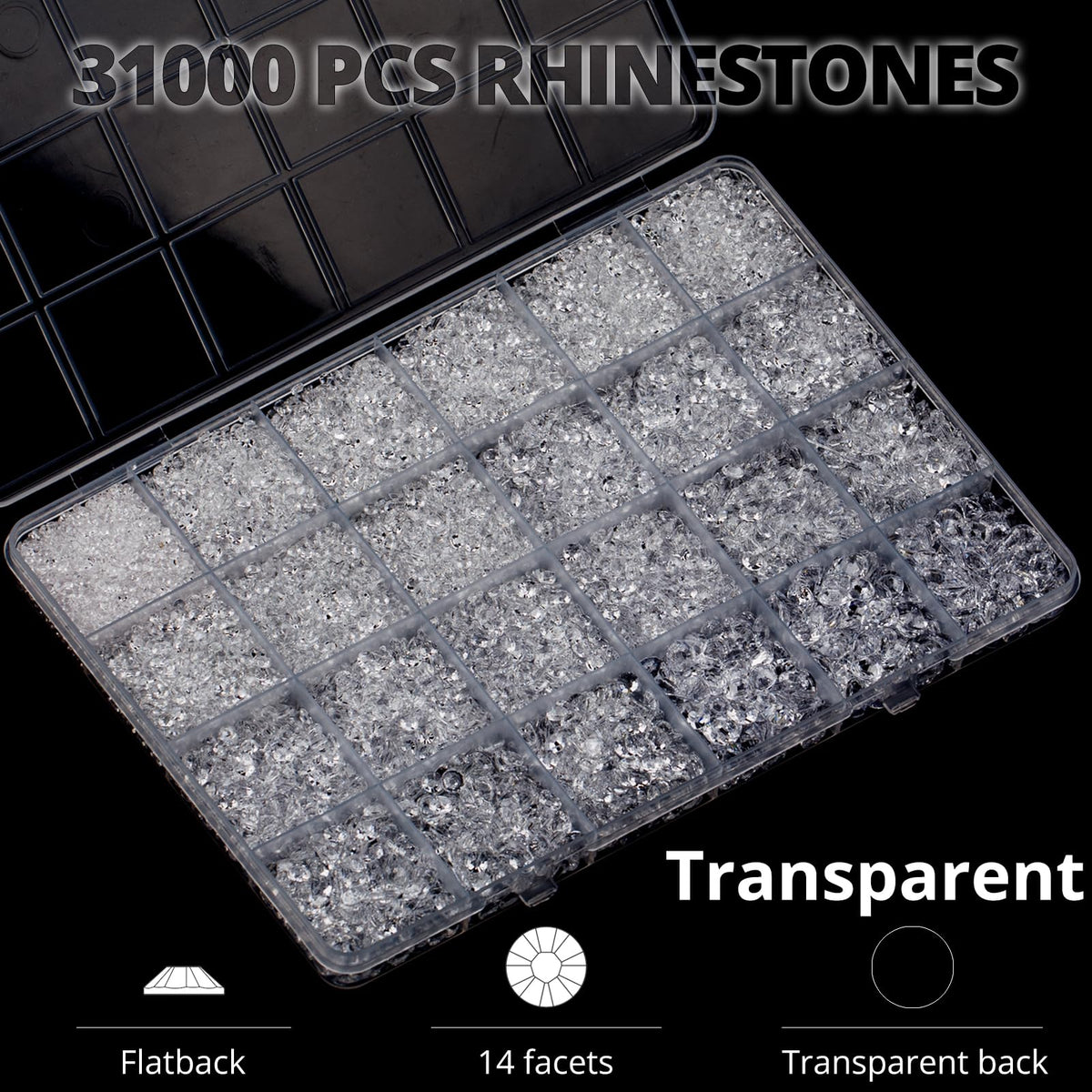 Worthofbest organized 24-grid container with sorted 2–6mm gems for easy access
