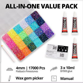 Worthofbest 24-grid container open showing sorted colorful rhinestones for quick selection