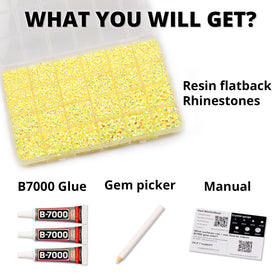 Worthofbest open 24-grid organizer displaying sorted yellow rhinestones for easy selection
