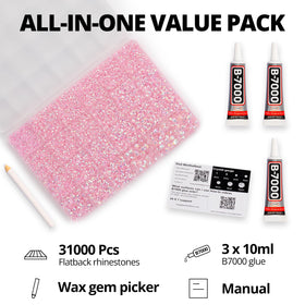 Worthofbest organized 24-grid box with mixed 2–6mm pink AB stones for quick selection
