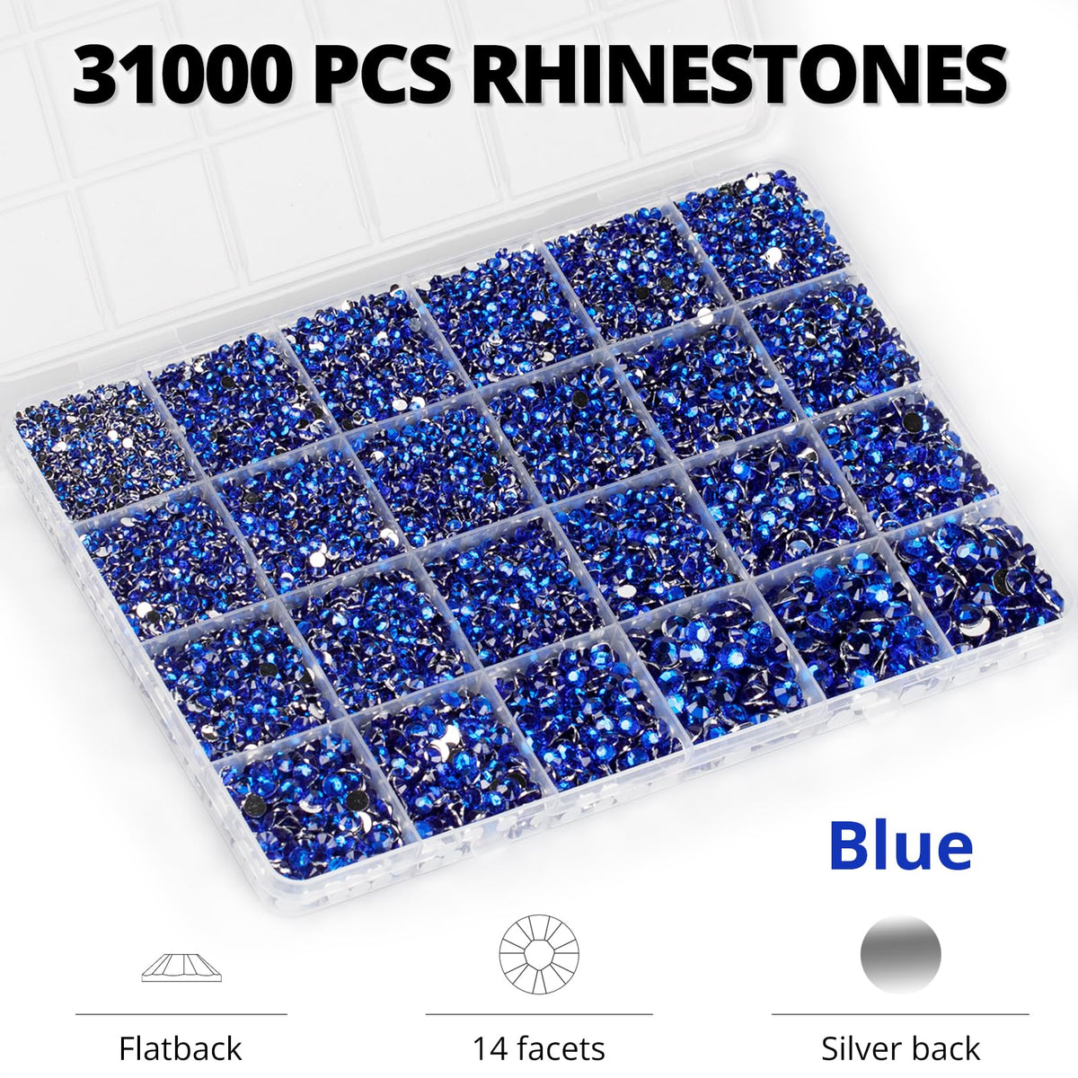 Worthofbest close-up of a 14-facet royal blue rhinestone showing reflective sparkle and detail