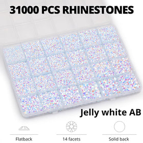 Worthofbest close-up of mixed 2–6mm white AB rhinestones showing sparkle