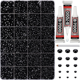 Worthofbest front packaging showing bulk black rhinestones and included tools