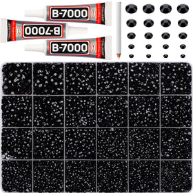 Worthofbest front packaging showing full black rhinestone kit and contents for versatile crafting