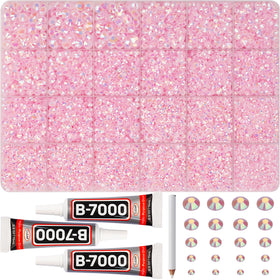 Worthofbest front packaging showing full 31000-piece pink rhinestone kit and tools, ideal for crafting