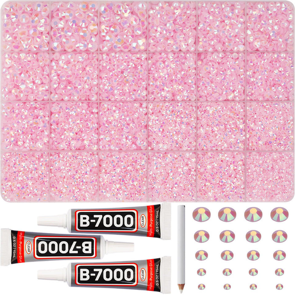 Worthofbest front packaging showing full 31000-piece pink rhinestone kit and tools, ideal for crafting