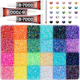 Worthofbest front packaging showing 32000-piece rhinestone kit and tools for versatile crafting
