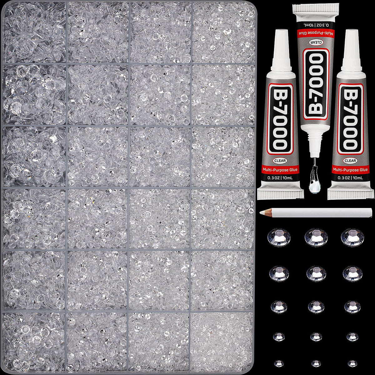 Worthofbest front packaging showing full rhinestone kit and tools for quick setup