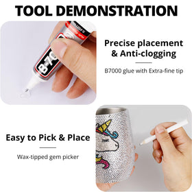 Worthofbest wax-tip gem picker and three 10ml B7000 glue tubes for precise application benefit